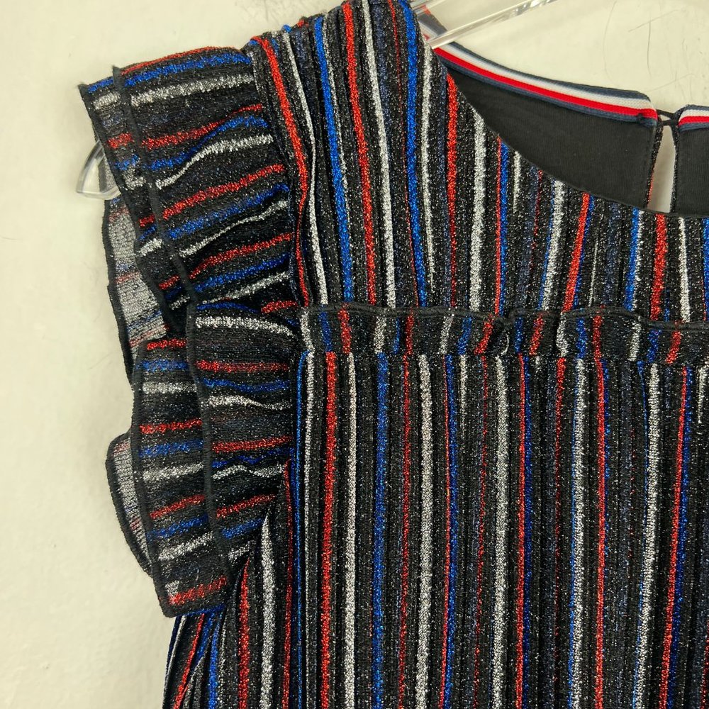 Tommy Hilfiger Metallic Sparkly Stripe Ruffle Dress Girl's Size Large L 12/14 W1 - Picture 7 of 11